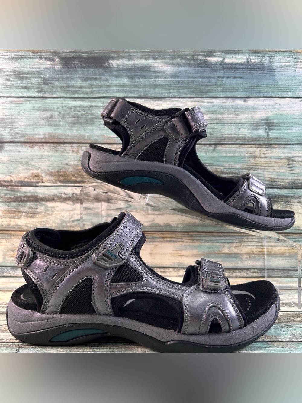 Abeo Huntington Sandals Womens 7M Metallic Gray Leather Casual Walking Hiking